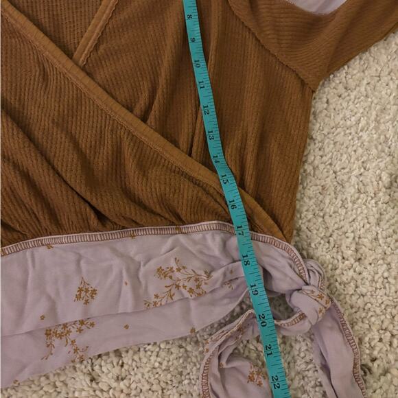 Free People Auxton Pink and Mustard Yellow Thermal Long Sleeve Wrap Top XS - Picture 11 of 11